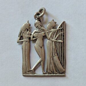 Egyptian Women Pendant Charm Sterling Silver 925 Musicians Harp Tomb of Nakht